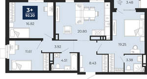 3-к квартира, вторичка, 90м2, 13/20 этаж