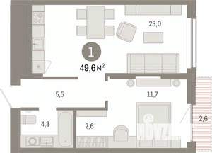 1-к квартира, вторичка, 50м2, 15/17 этаж
