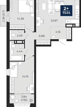 2-к квартира, вторичка, 73м2, 15/22 этаж