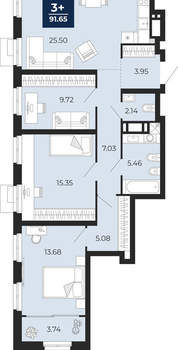 3-к квартира, вторичка, 92м2, 13/24 этаж