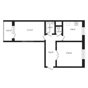 2-к квартира, вторичка, 53м2, 1/10 этаж