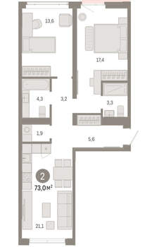 2-к квартира, вторичка, 73м2, 2/25 этаж