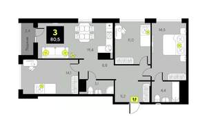 3-к квартира, вторичка, 81м2, 4/17 этаж