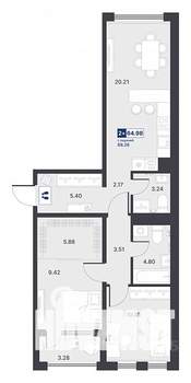 2-к квартира, строящийся дом, 65м2, 3/14 этаж