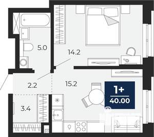 1-к квартира, сданный дом, 40м2, 13/16 этаж