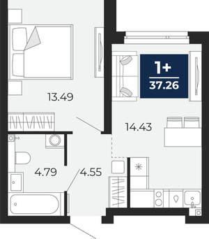 1-к квартира, вторичка, 37м2, 1/21 этаж