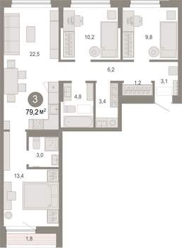 3-к квартира, вторичка, 79м2, 2/7 этаж