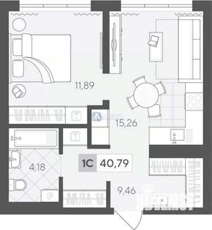 1-к квартира, вторичка, 41м2, 16/17 этаж