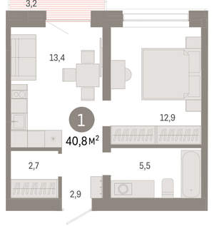 1-к квартира, вторичка, 41м2, 6/8 этаж