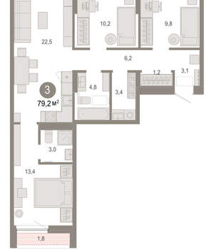 3-к квартира, вторичка, 79м2, 2/17 этаж