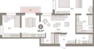 2-к квартира, вторичка, 96м2, 5/16 этаж