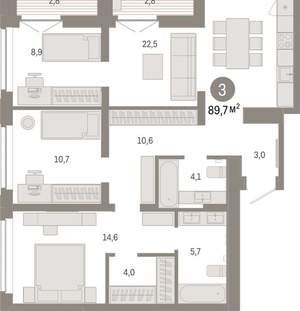 3-к квартира, вторичка, 90м2, 15/16 этаж