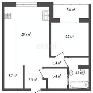 1-к квартира, вторичка, 43м2, 4/4 этаж