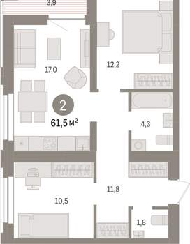 2-к квартира, вторичка, 62м2, 6/10 этаж