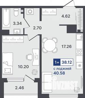 1-к квартира, строящийся дом, 38м2, 4/8 этаж