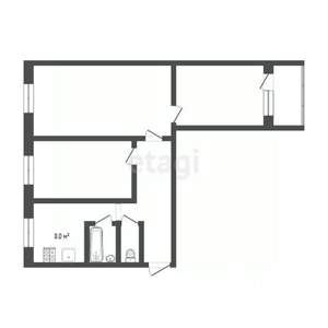 3-к квартира, вторичка, 59м2, 1/9 этаж