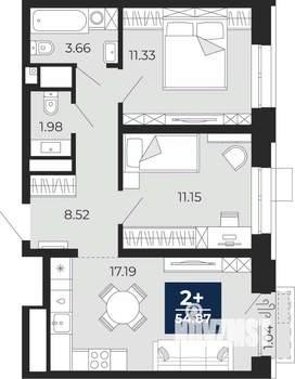 2-к квартира, вторичка, 55м2, 3/23 этаж