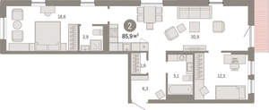 2-к квартира, вторичка, 86м2, 11/17 этаж