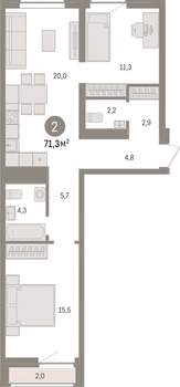 2-к квартира, вторичка, 71м2, 8/10 этаж