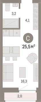 Студия квартира, вторичка, 26м2, 3/10 этаж