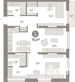2-к квартира, вторичка, 75м2, 10/17 этаж