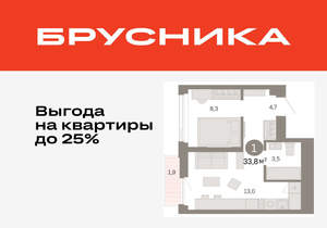 1-к квартира, вторичка, 34м2, 18/25 этаж