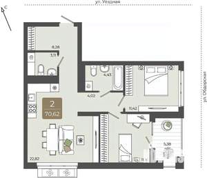 2-к квартира, вторичка, 71м2, 6/15 этаж