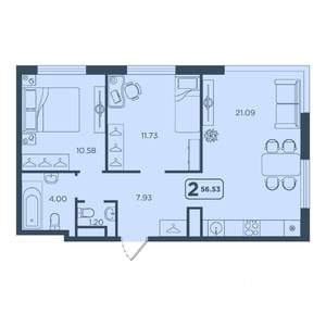 2-к квартира, вторичка, 57м2, 18/25 этаж