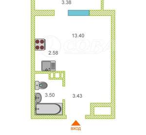 Студия квартира, вторичка, 15м2, 3/16 этаж