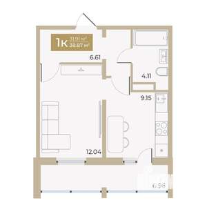 1-к квартира, строящийся дом, 32м2, 7/18 этаж