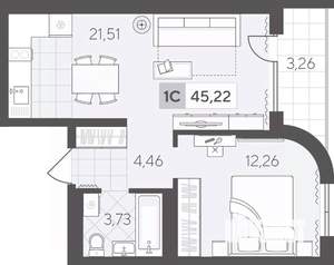 1-к квартира, вторичка, 45м2, 6/17 этаж
