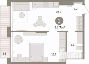 1-к квартира, вторичка, 55м2, 16/17 этаж
