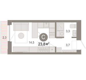 Студия квартира, вторичка, 24м2, 7/17 этаж