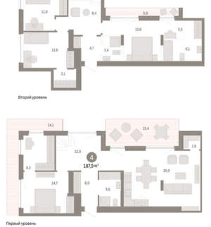 4-к квартира, вторичка, 188м2, 8/8 этаж