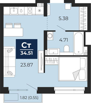 Студия квартира, вторичка, 36м2, 7/22 этаж