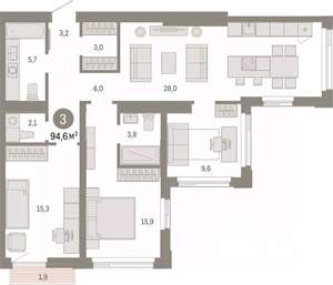 3-к квартира, вторичка, 95м2, 15/25 этаж