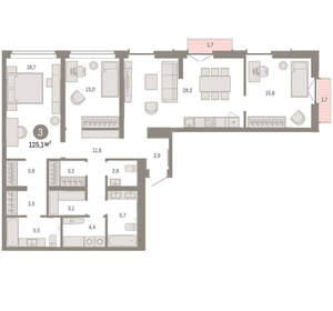 3-к квартира, вторичка, 125м2, 6/16 этаж