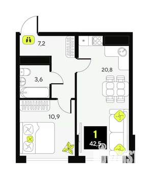 1-к квартира, вторичка, 43м2, 11/13 этаж