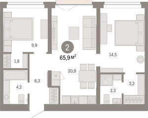 2-к квартира, вторичка, 66м2, 4/16 этаж
