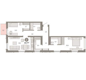 2-к квартира, вторичка, 85м2, 8/16 этаж