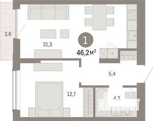 1-к квартира, вторичка, 46м2, 15/17 этаж