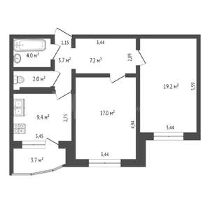 2-к квартира, вторичка, 63м2, 14/14 этаж