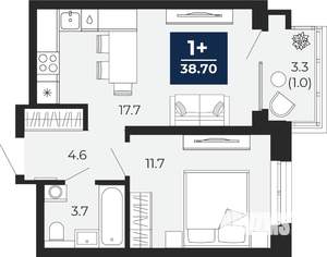 1-к квартира, сданный дом, 41м2, 8/14 этаж