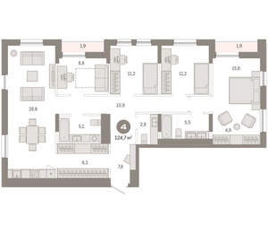 4-к квартира, вторичка, 125м2, 17/17 этаж