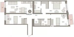 3-к квартира, вторичка, 103м2, 7/10 этаж