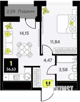 1-к квартира, вторичка, 37м2, 8/14 этаж
