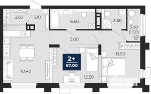 2-к квартира, вторичка, 69м2, 6/20 этаж