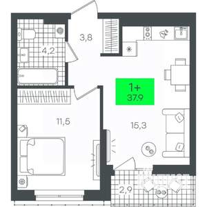 1-к квартира, строящийся дом, 38м2, 8/8 этаж