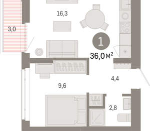 1-к квартира, вторичка, 36м2, 7/25 этаж