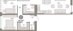 2-к квартира, вторичка, 65м2, 4/16 этаж